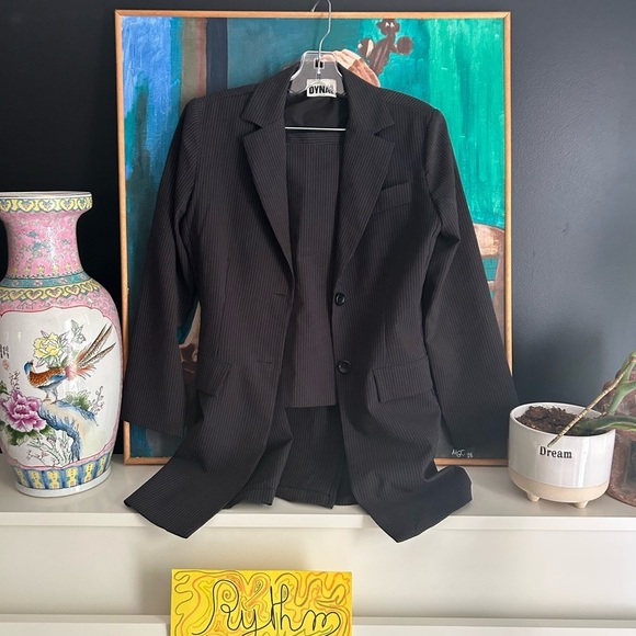 Dynamite Charcoal Pinstripe Skirt Set - Picture 2 of 16